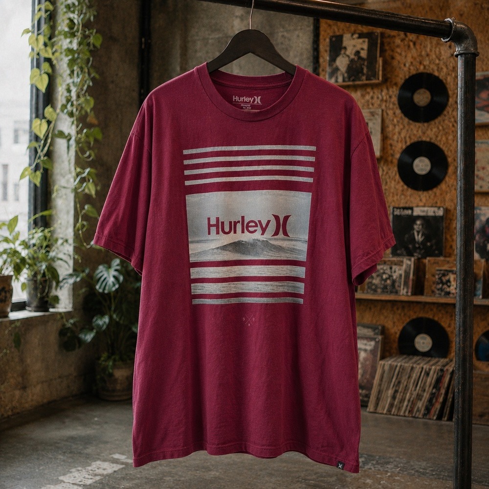 Hurley Premium Fit Graphic Tee Burgundy Maroon XL Wave Surf‎ Skate T-Shirt